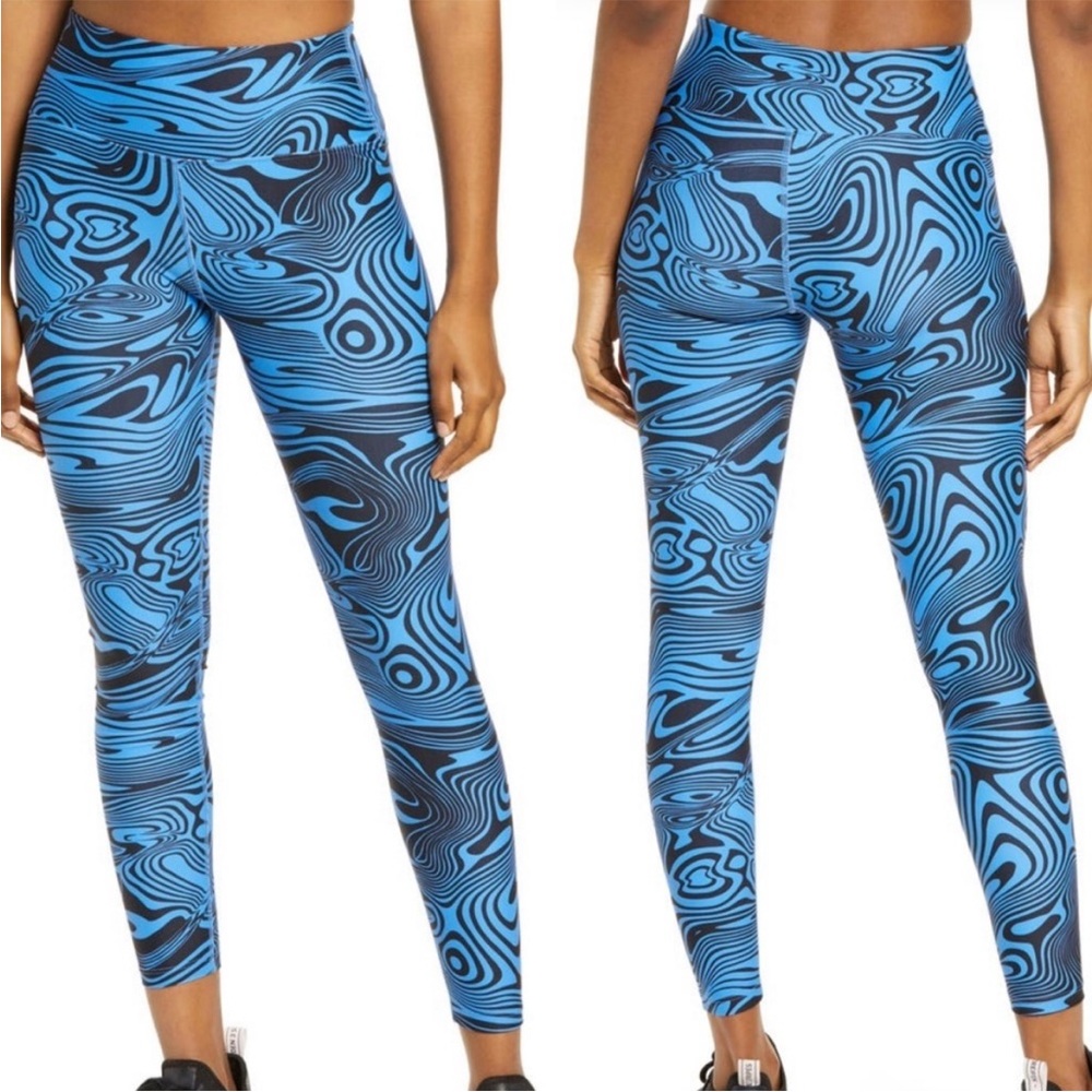 YEARS OF OURS NWT PSYCHEDELIC SPORT ATHLETIC LEGGINGS BLACK BLUE XS